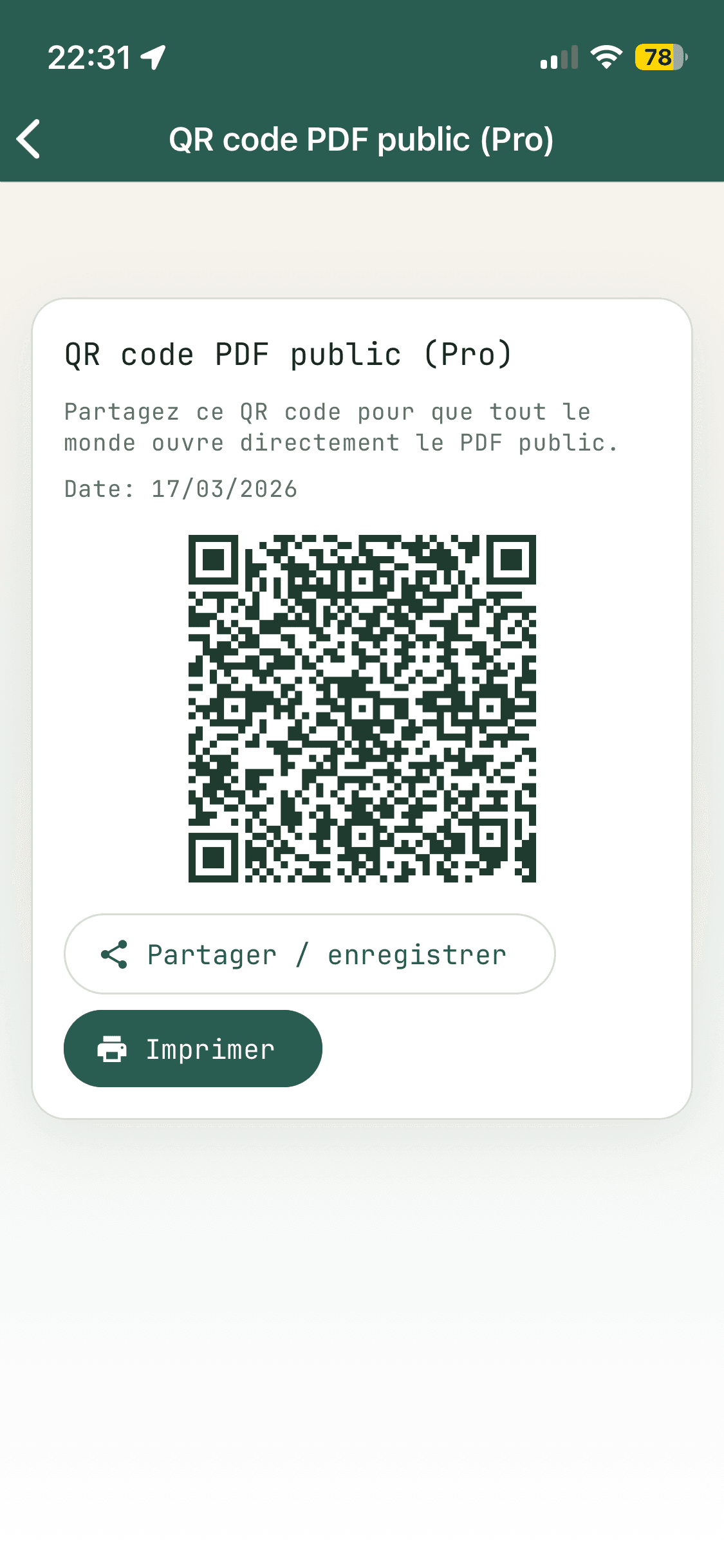Capture du QR PDF public