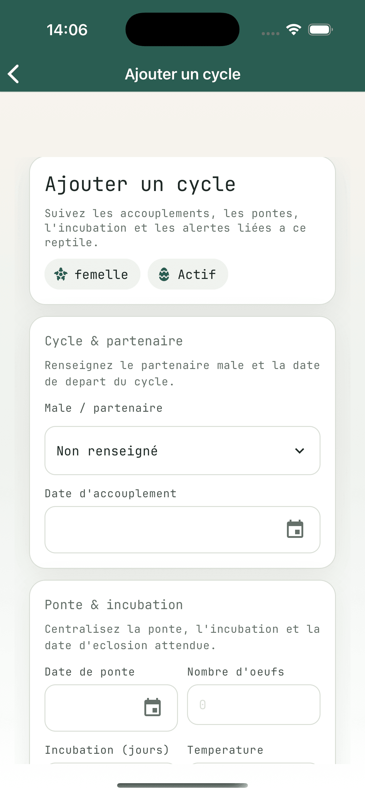 Capture de l’ajout d’un cycle de reproduction