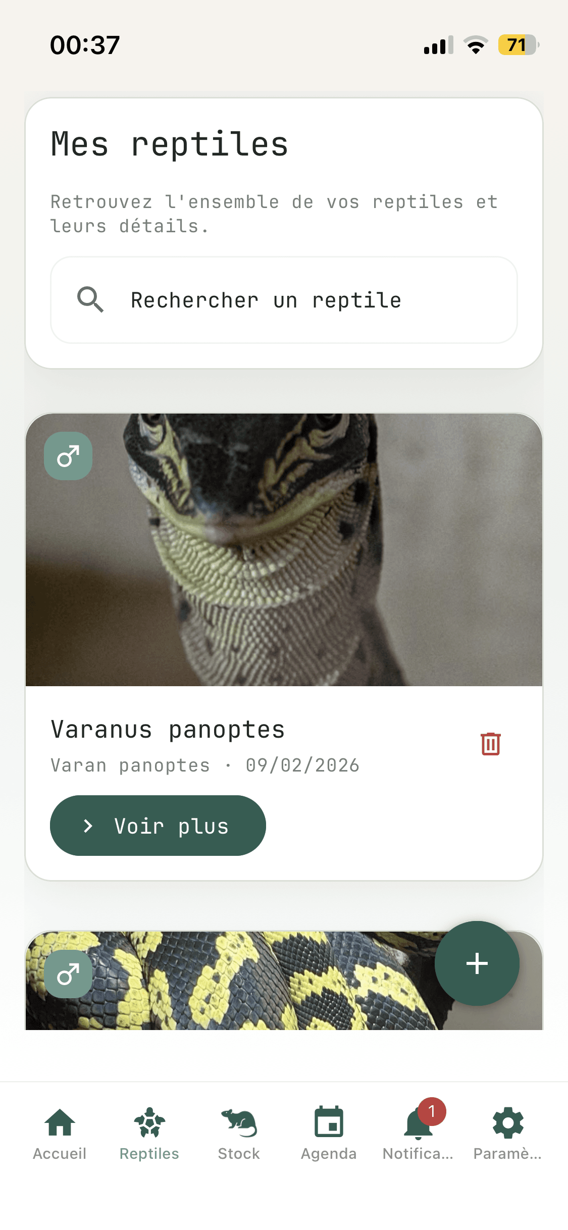 Capture de la liste des reptiles